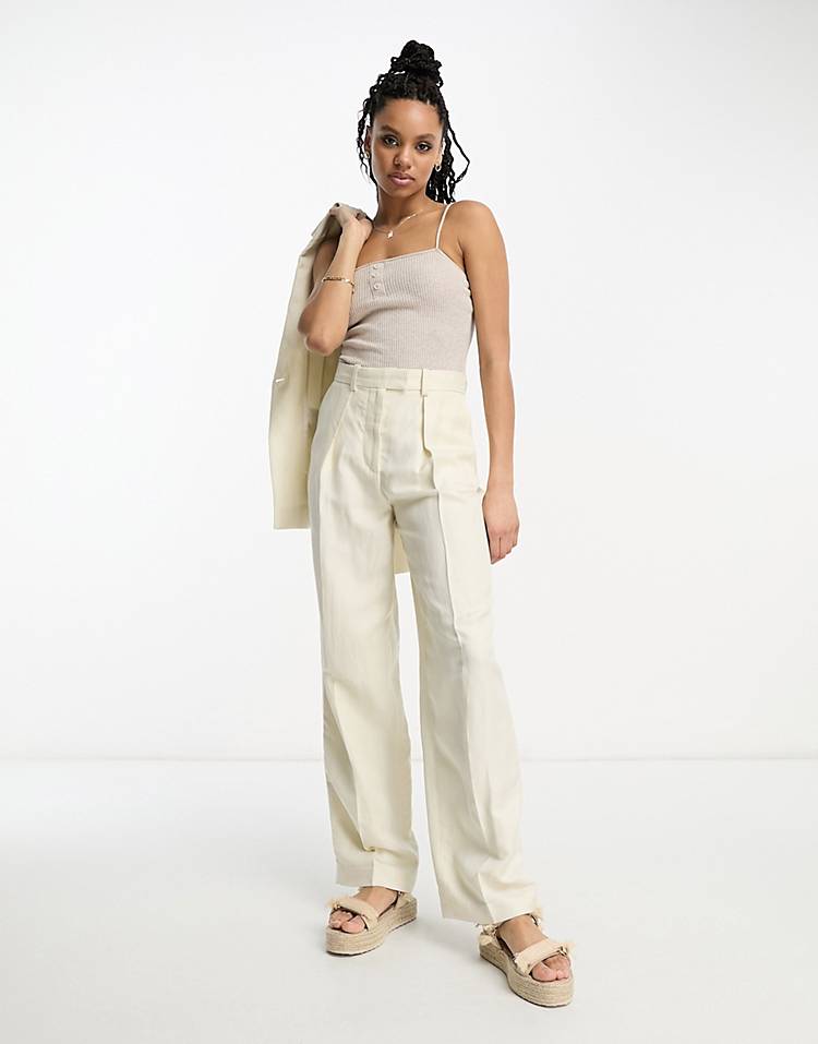& Other Stories Co-Ord Linen Blend Tailored Trousers in White