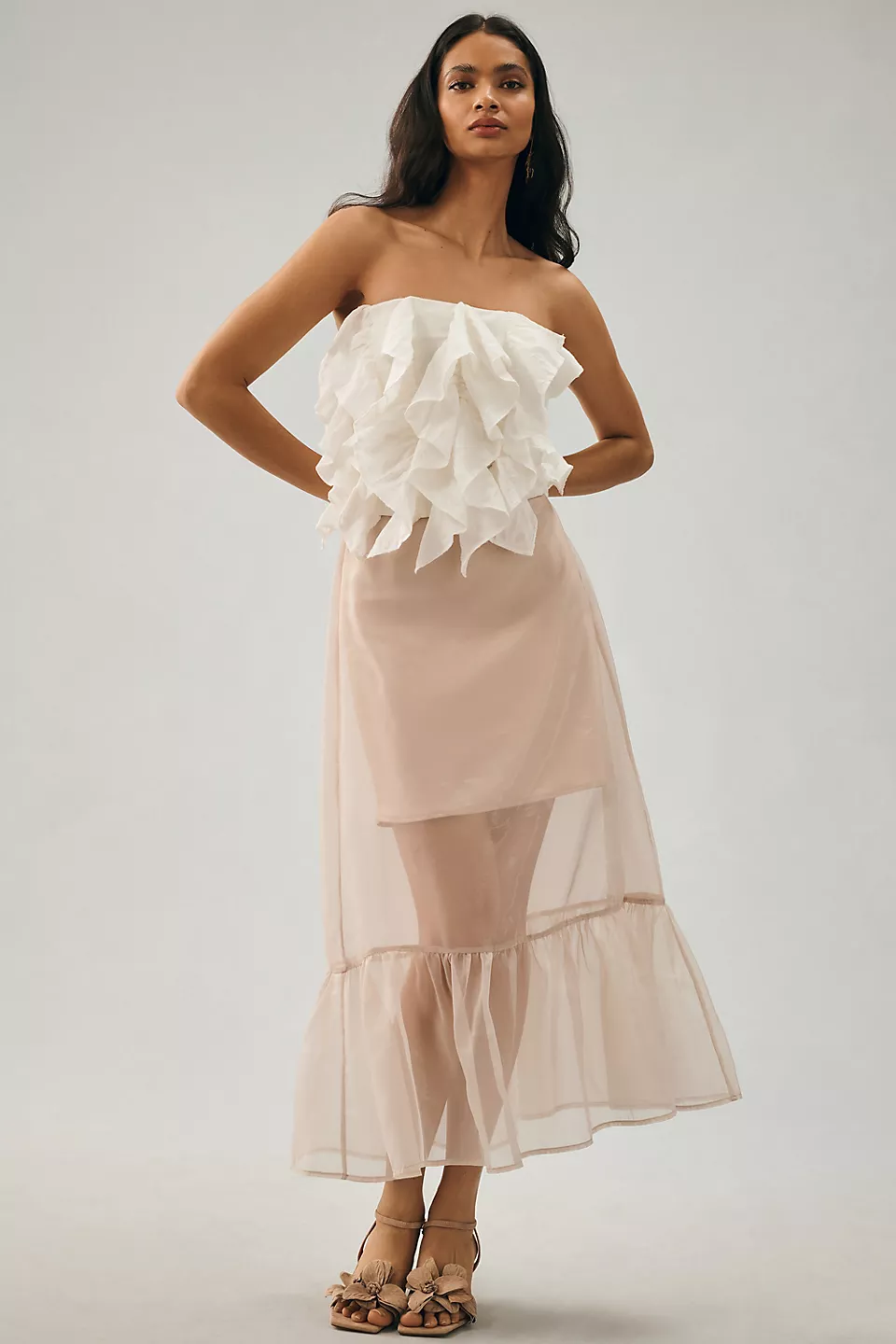 Anthropologie Strapless Ruffle Top