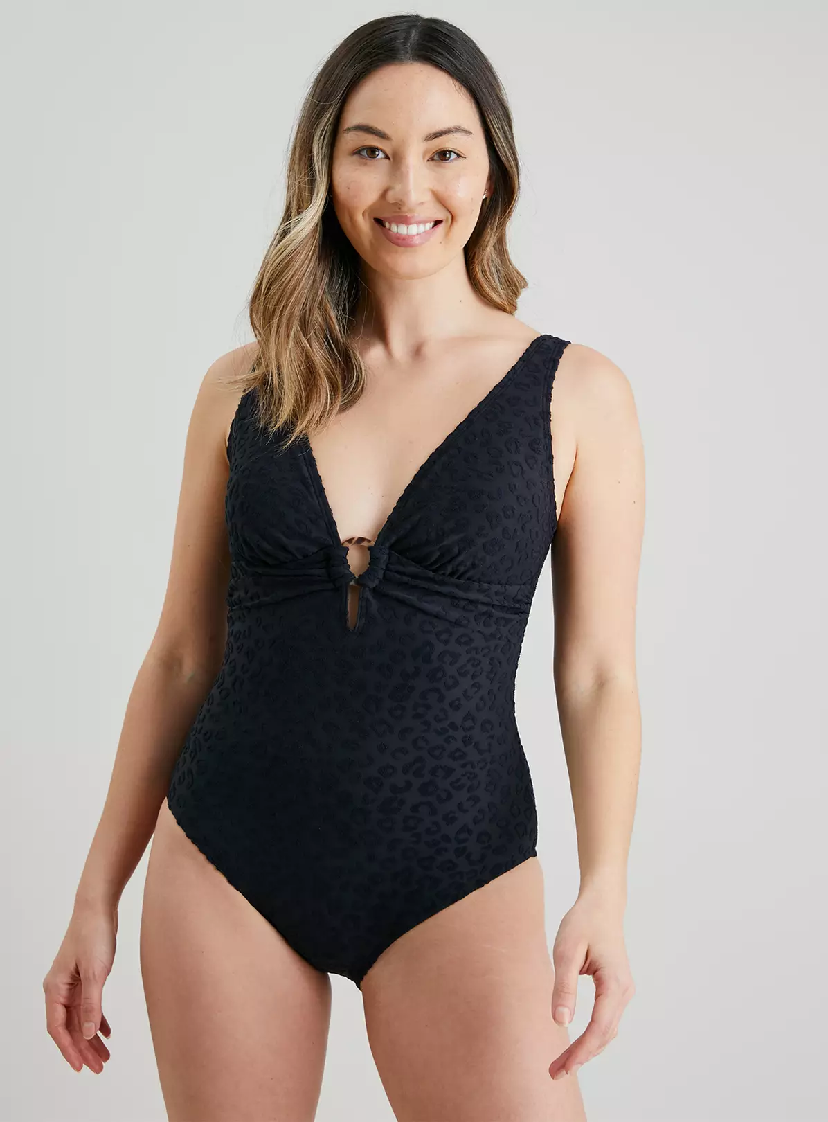 Black Textured Animal Print Swimsuit from Tu Clothing
