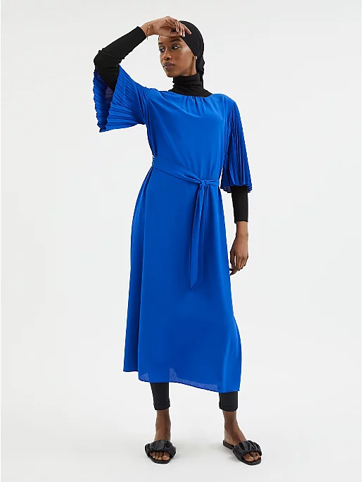 Cobalt Blue Pleated Sleeve Midi Dress from George at Asda 