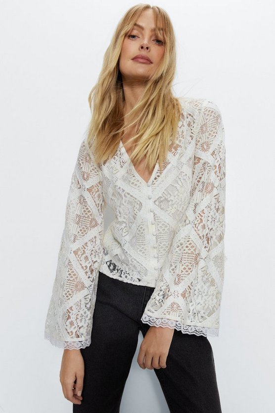 Lace Covered Button Top from Warehouse  