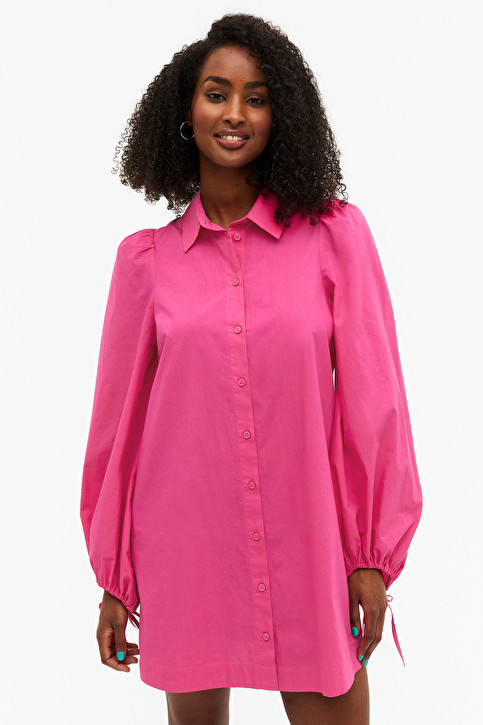 Pink mini shirt dress with balloon sleeves from Monki