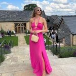 From @asos on Instagram photo of a woman wearing halter neck channel mesh maxi dress in hot pink from ASOS