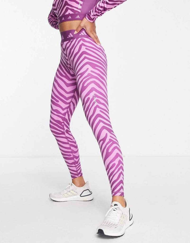 adidas Training Hyperglam zebra print leggings in purple
