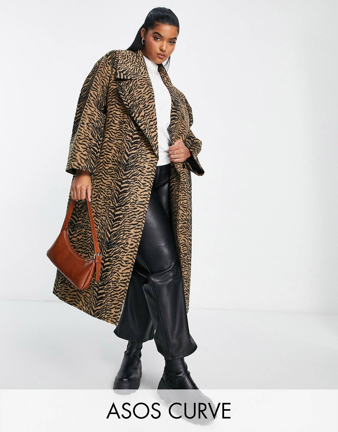 ASOS DESIGN Curve animal print formal coat in brown, £80