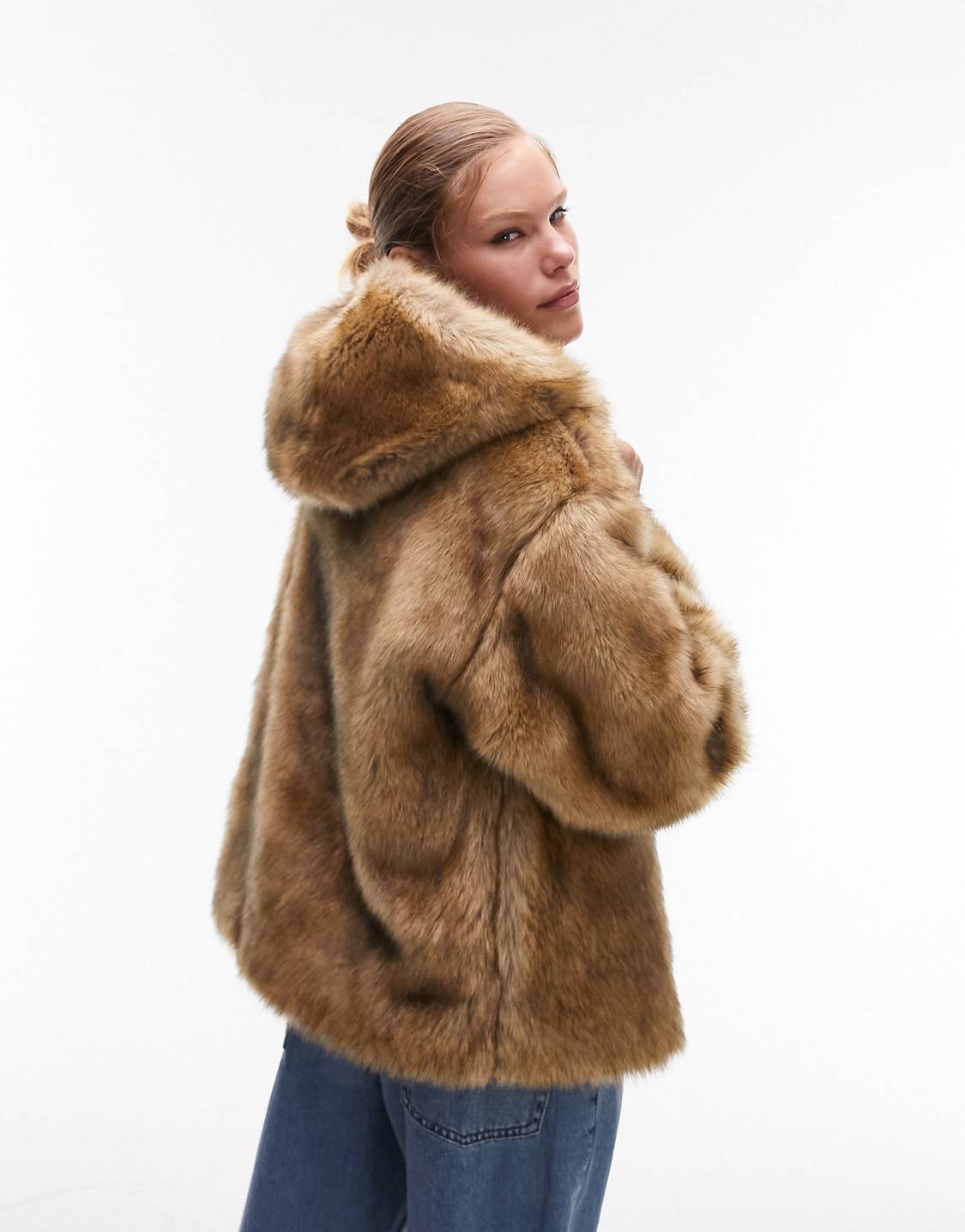 Topshop hooded faux fur coat in vintage fur, £95