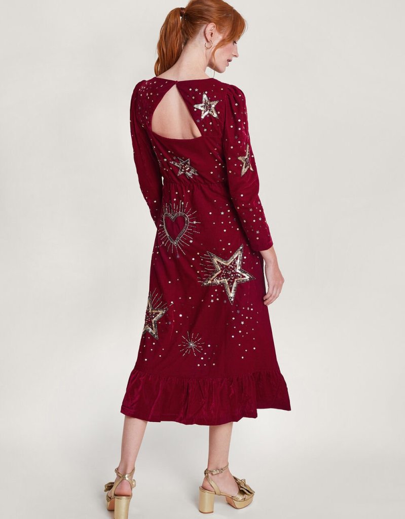 Kata Embellished Red Velvet Dress, £150, Monsoon