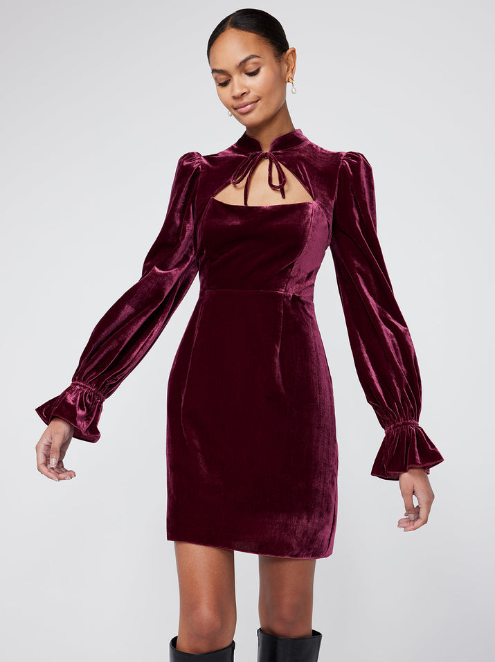 Valentina Burgundy Velvet Mini Dress, £165, KITRI